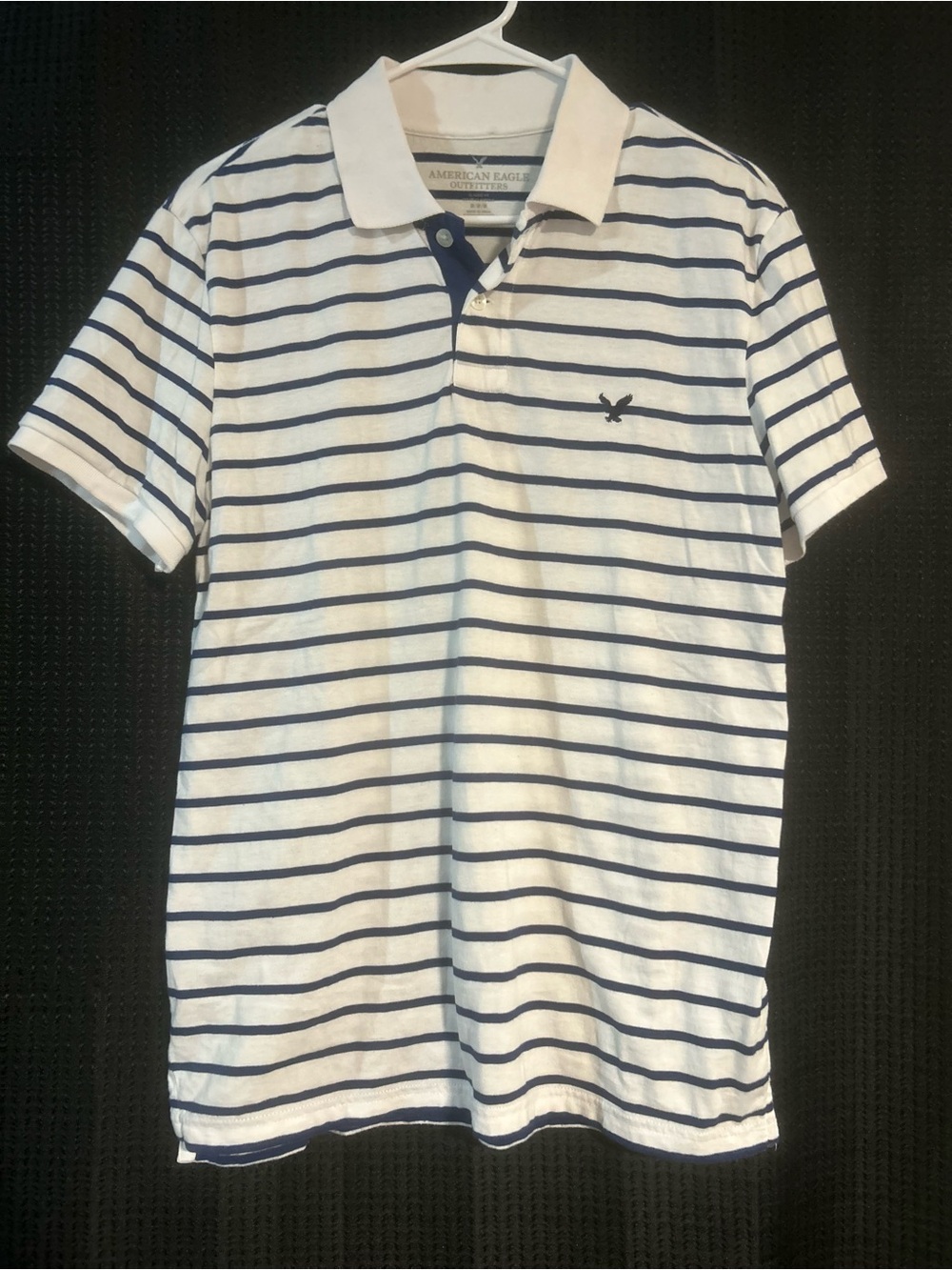 American Eagle Outfitters White Polo with Navy Horizontal Stripes